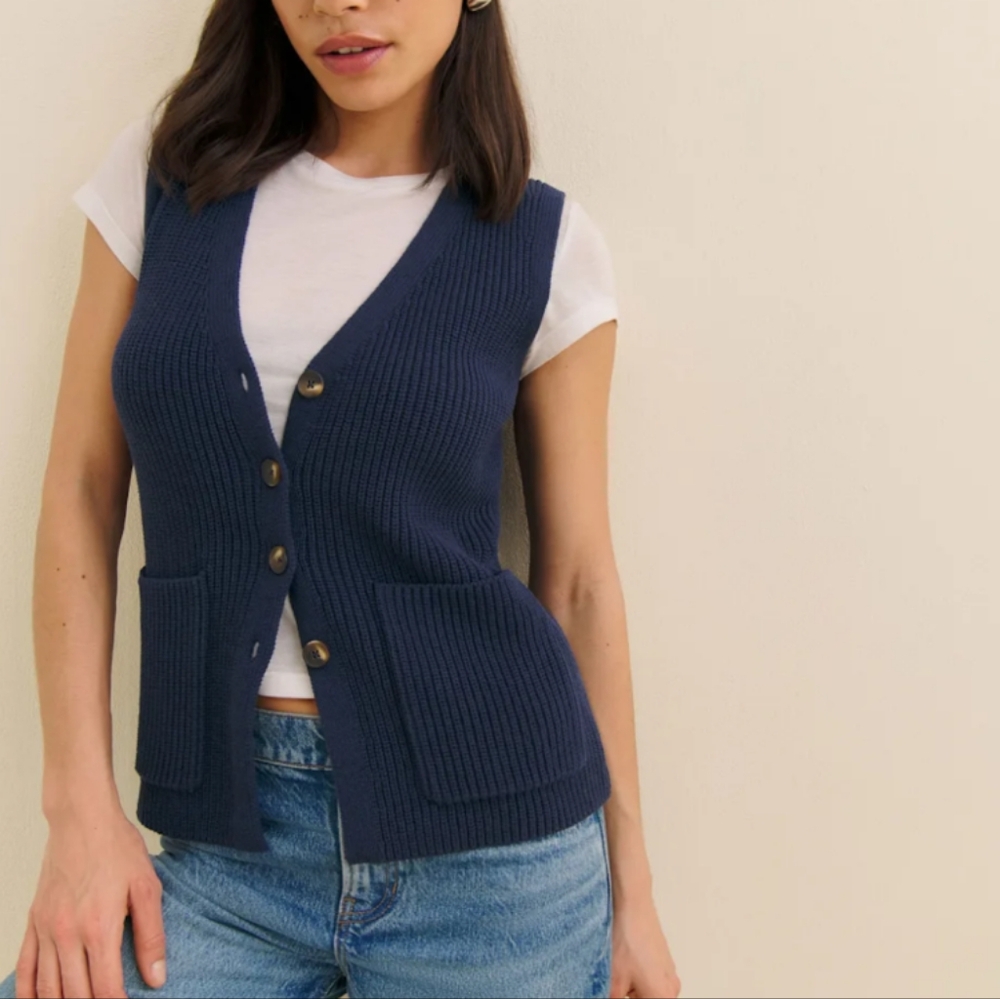 Navy Blue Button-Up Knit Vest